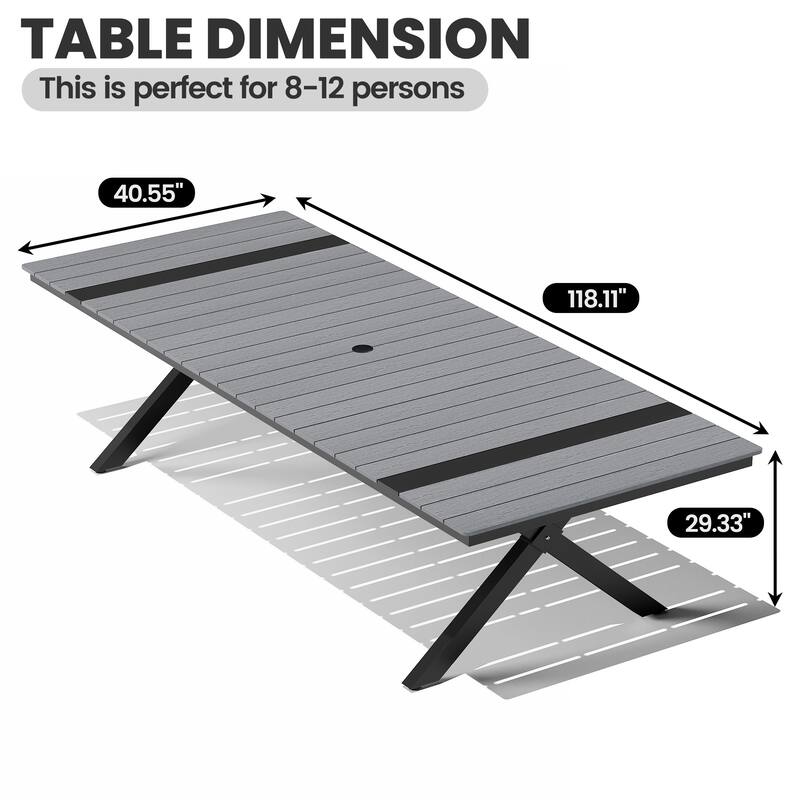 Outdoor Patio Aluminum Dining Rectangular Table with Umbrella Hole