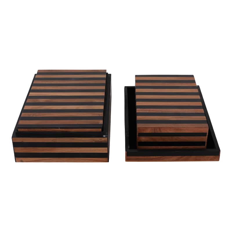 Wood Resin Storage Boxes Striped Modern Design (Set of 3) - 3/4" Brown - 12" x 8" x 3.5"