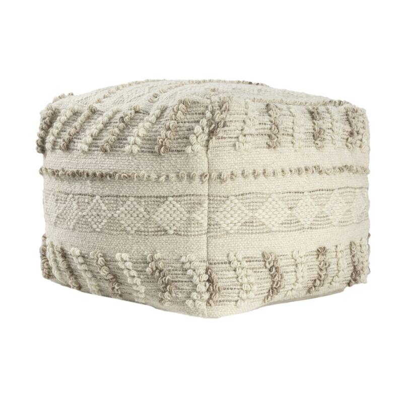 HomeRoots 18" Ivory and Natural Cotton And Wool Striped Pouf Ottoman