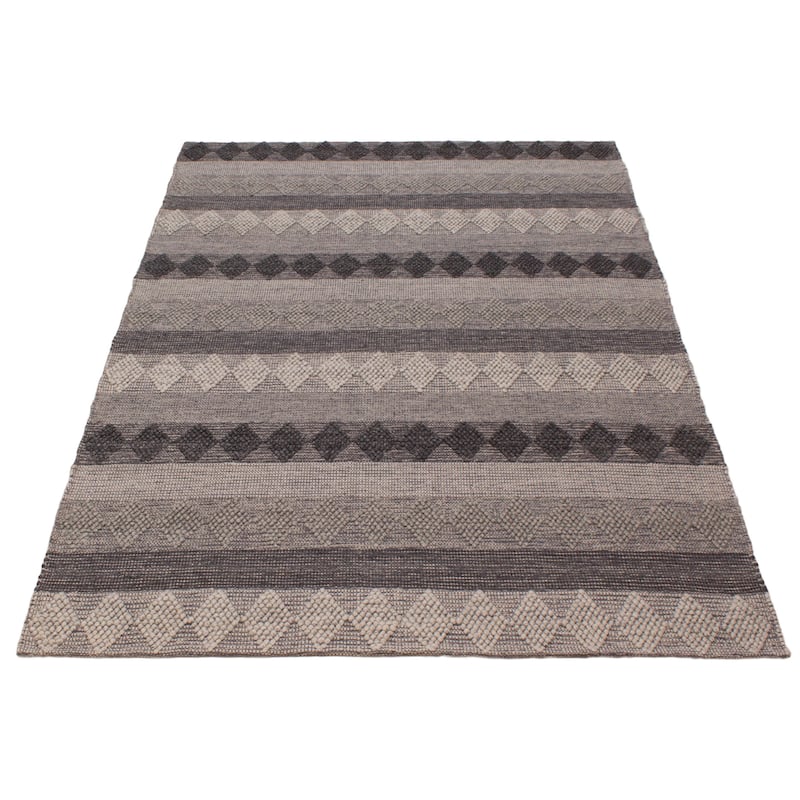 ECARPETGALLERY Braid weave Sienna Grey Wool Rug - 6'1 x 9'0