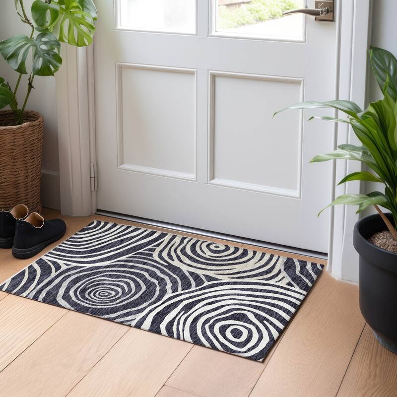 Premium Washable Super Soft Modern Mesmerize Mayfield Rug - Black - 1' 8" x 2' 6" - Rectangle