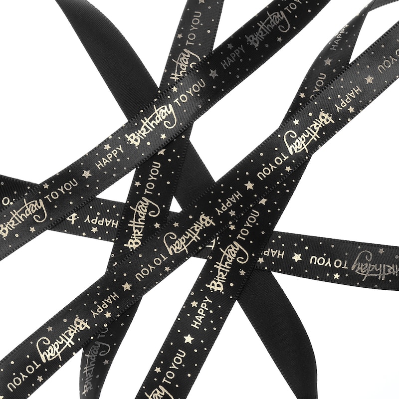 Satin Ribbons with Gold Printed, Happy Birthday Ribbon