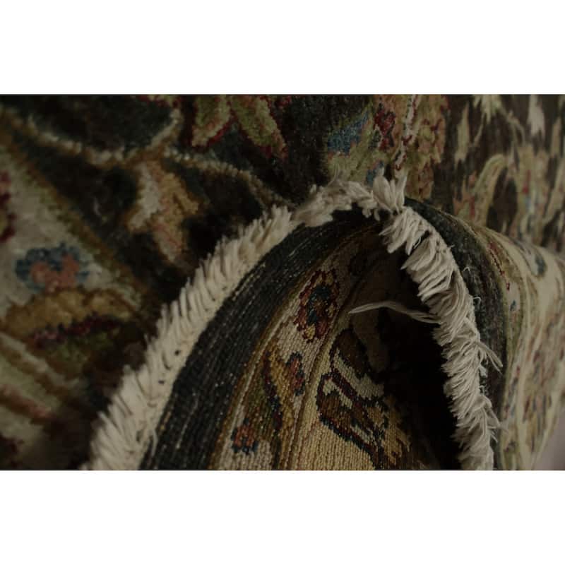 Hand Knotted Oriental 100% Wool Carpet Traditional All-Over Black Peshawar Area Rug - 9' 0'' X 6' 2''