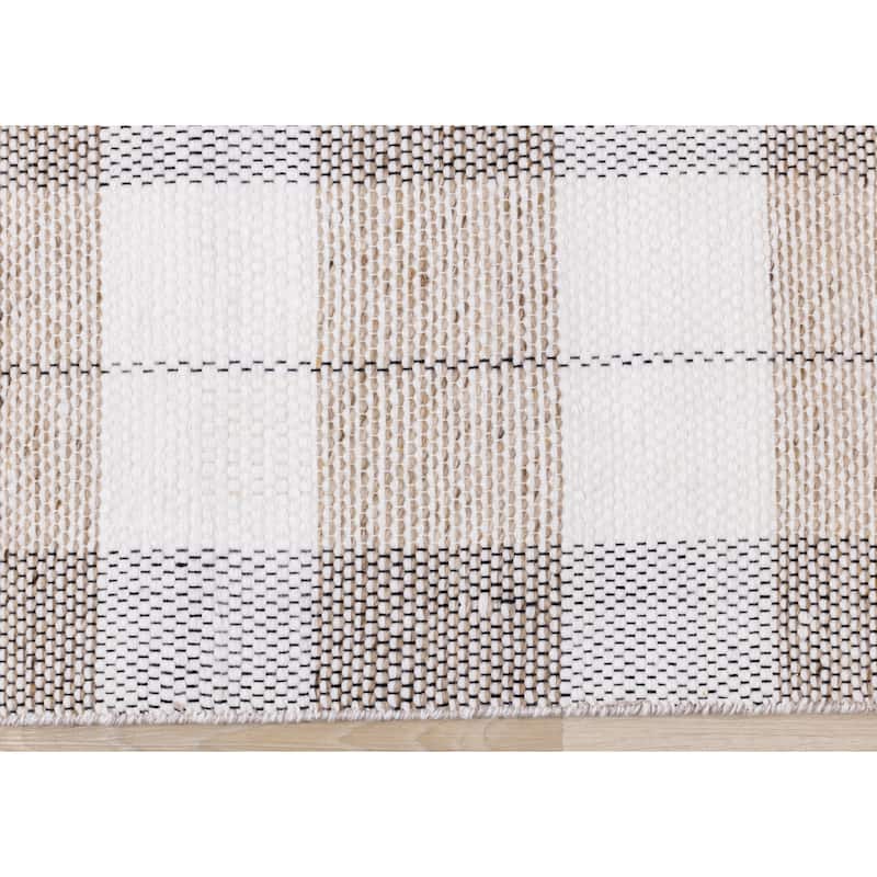 Beige Plaid Farmhouse Recycled Area Rug
