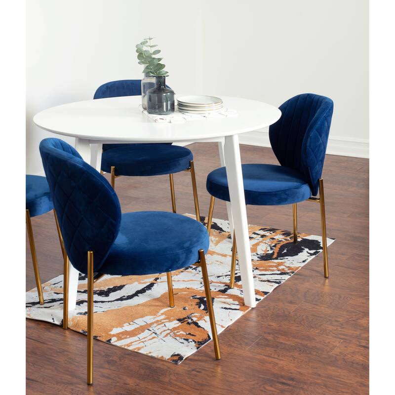 Casual Dining Table Set Blue Cafet Dining Table Set Round Dining Table Set with 4 Upholstered Chairs and Rubberwood Table Legs