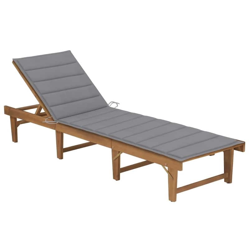 vidaXL Patio Lounge Chair with Cushion Folding Sunlounger Solid Acacia Wood - 78.7" x 24" x 11.8"/33.9" - Gray