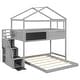 preview thumbnail 11 of 26, Twin over Full House Bunk Kids Bed Frame with Storage Staircase, Blackboard, Pitched Roof, Fun Design, Easy Assembly, Grey