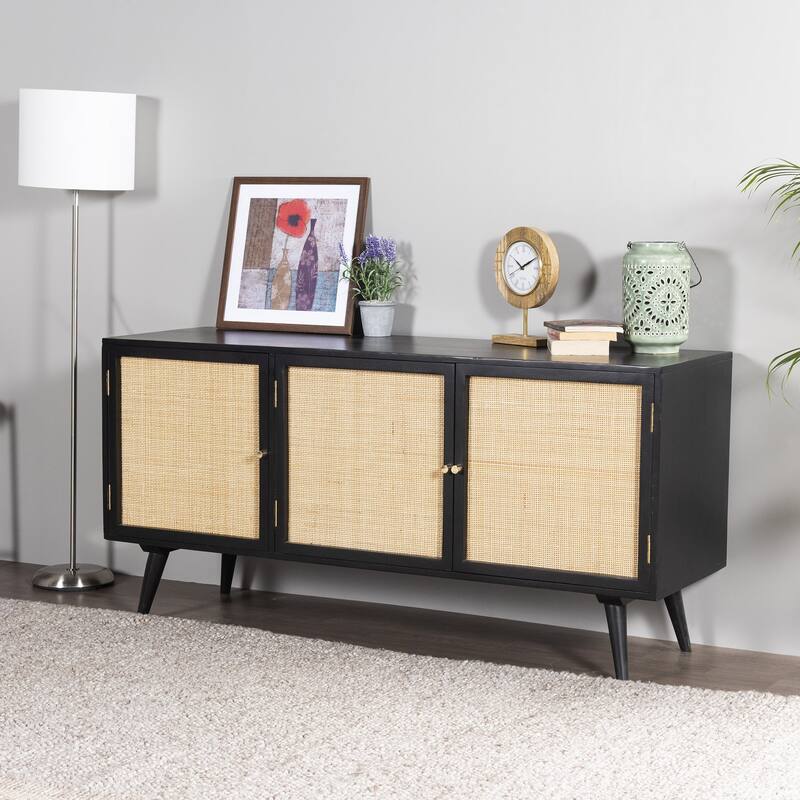 Glenda Three-Door Solid Wood with Natural Cane Sideboard