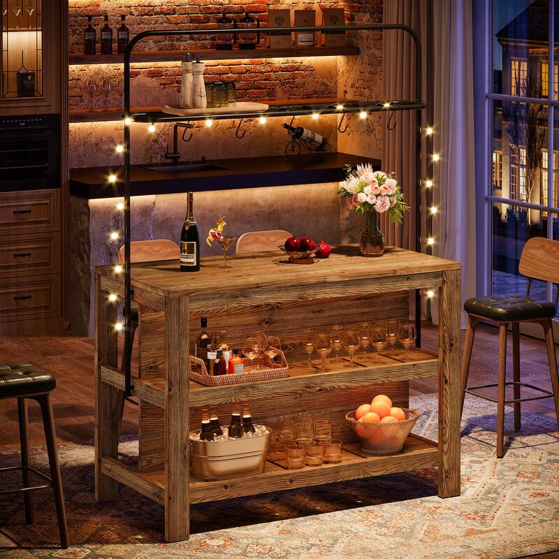 Solid Wood Home Bar Unit, Counter Height Pub Table with Storage - Rustic Brown/ Black