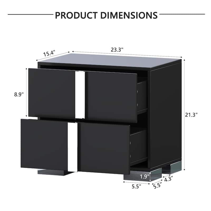 23.3" Elegant Nightstand Classic Bedside Storage with Metal Foot and 2 Drawers