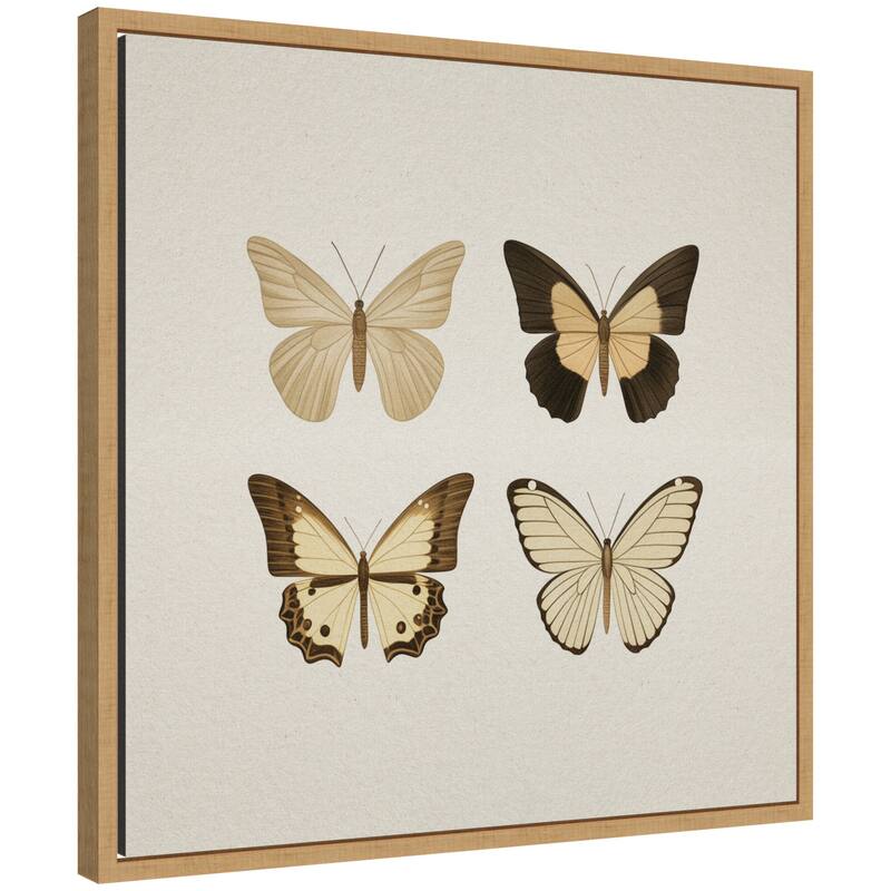 Kate and Laurel Sylvie Vintage Style Butterflies in Neutral Tones Framed Canvas by The Creative Bunch Studio - 22x22