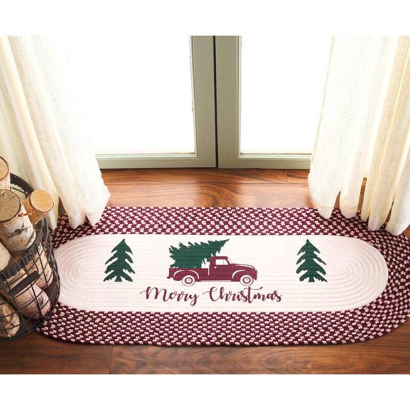 SAFAVIEH Handmade Braided Posters Jenne Machine Washable Rug - 1'8" x 3' Oval - Ivory/Burgundy Red - Oval