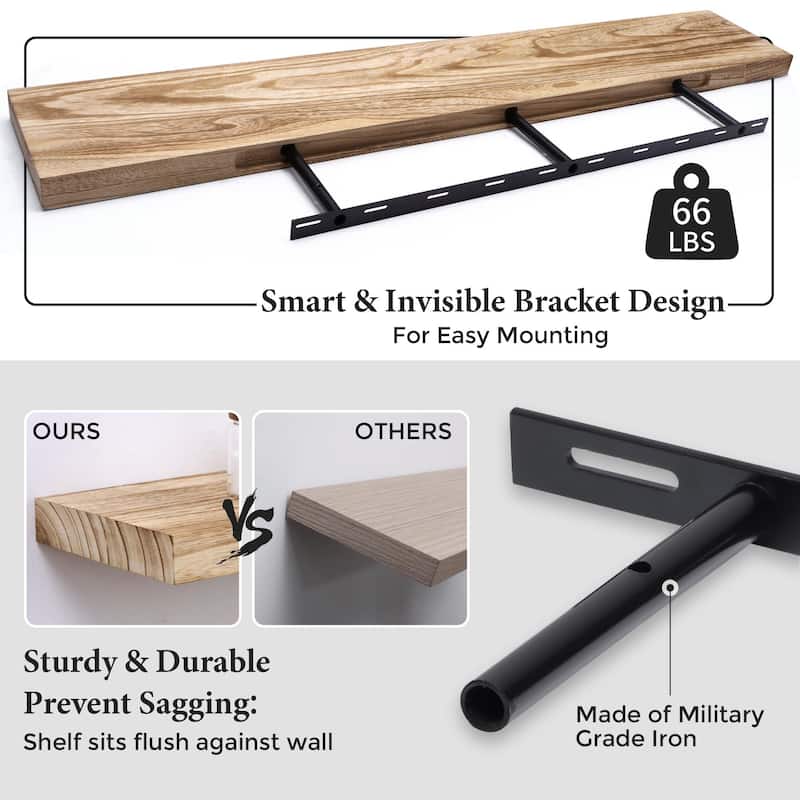 Floating Shelves, 8 Inch Deep Modern Solid Wood Wall Shelves