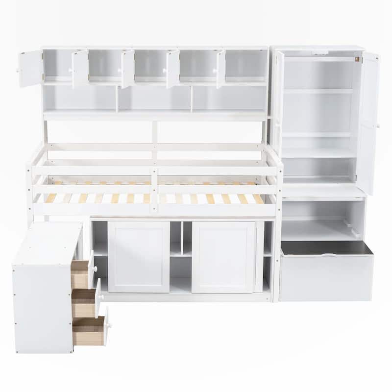 Twin Size Wooden Loft Bed Big Storage with Under bed Desk
