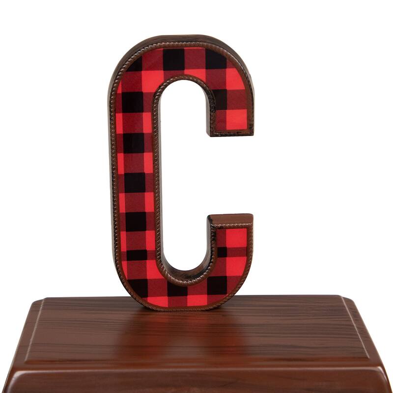 Set of 5 Red Black Buffalo Plaid "PEACE" Christmas Stocking Holder 6"