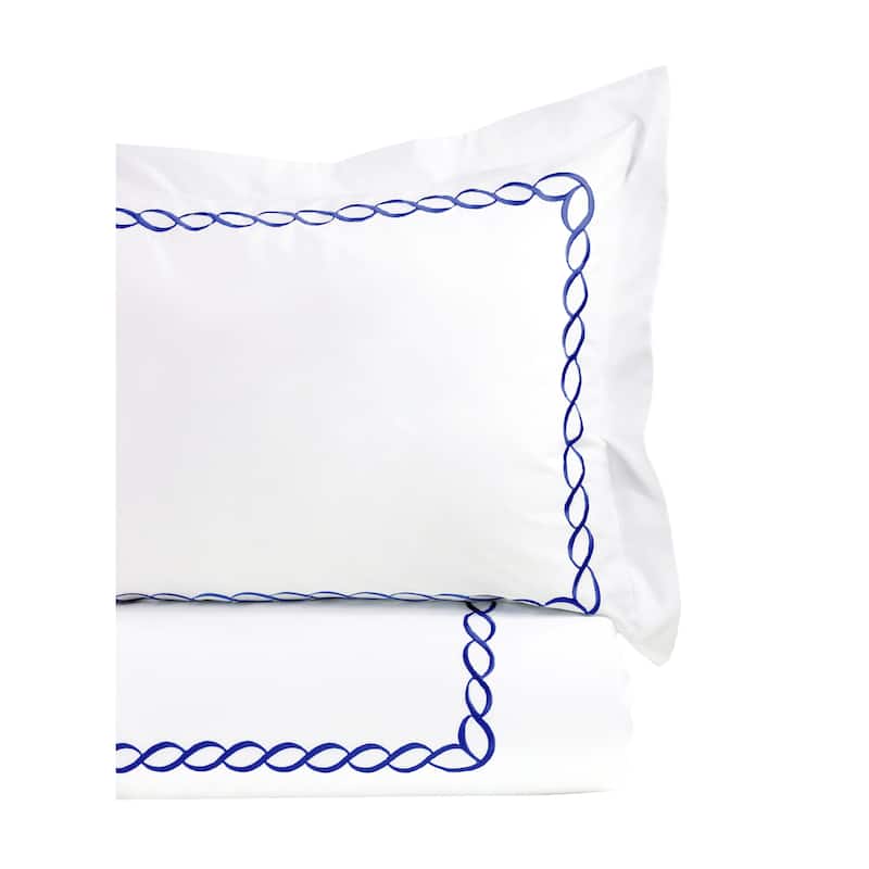 Home Sweet Home Collection 600 Thread Count Cotton Rope Embroidery Duvet Set - Navy - King
