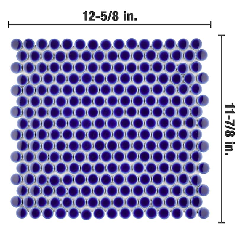 Merola Tile Hudson Penny Round Cobalt Blue 11-7/8" x 12-5/8" Porcelain Floor and Wall Tile