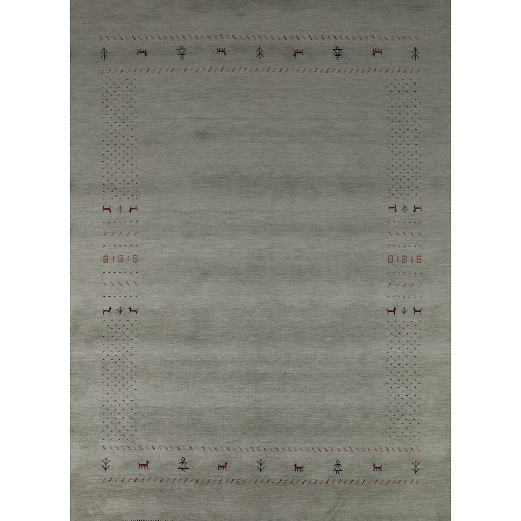 Hand Knotted Oriental 100% Wool Carpet Tribal Tribal Greys & Charcoal Gabbeh Area Rug - 9' 11'' X 7' 11''