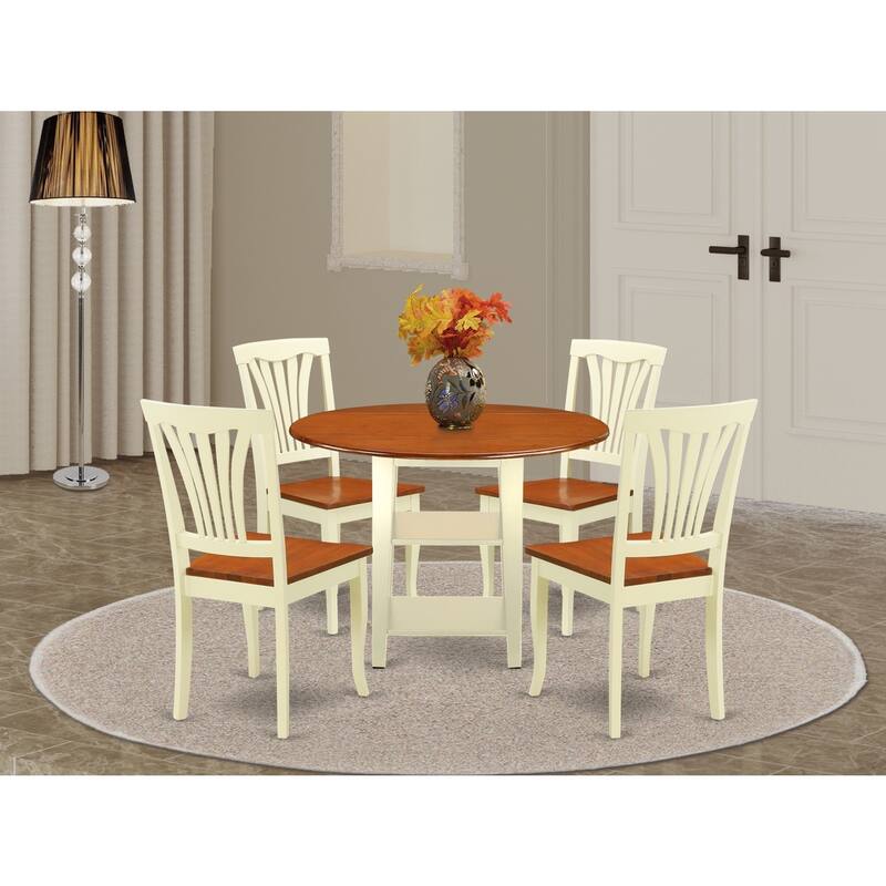 Art Deco Dinette Set - 5 Piece Round Table & Chairs - Buttermilk Cherry Finish