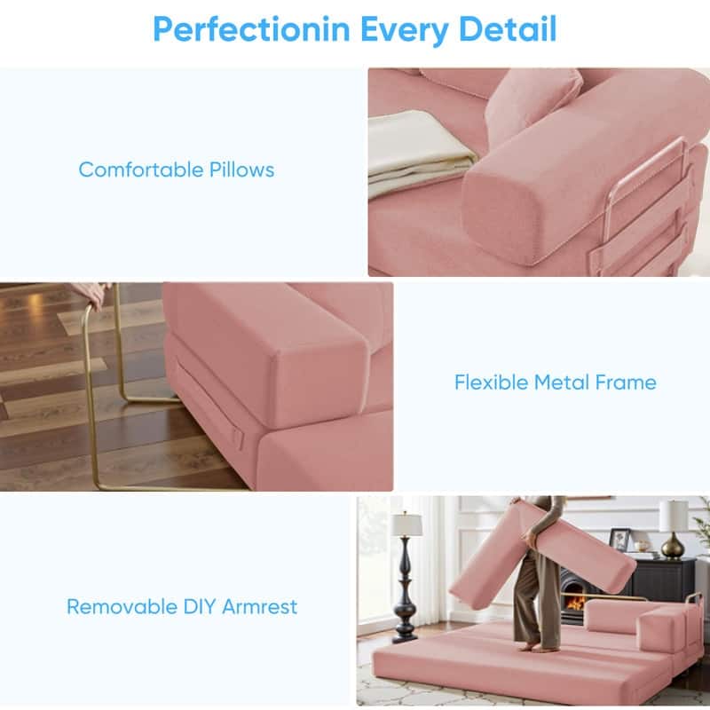 Mixoy Convertible Pull Out Sleeper Sofa Bed with Movable armrest,Folding Mattress Couch,Removable Washable Floor Sofa Bed