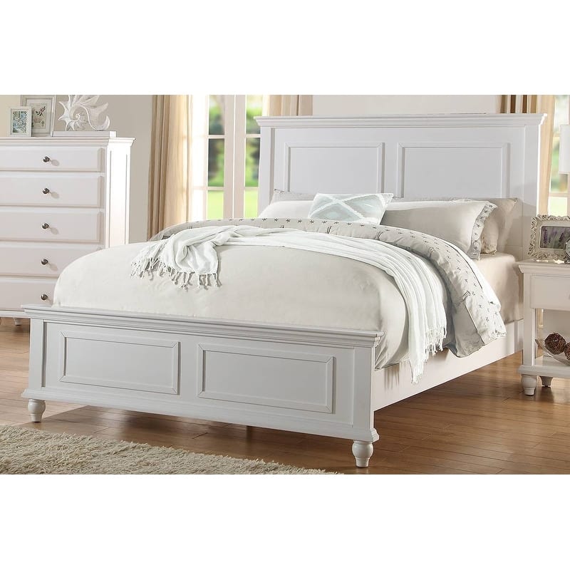 Traditional Style 3pc Bed 2x Nightstand Set Bun Feet Panel Headboard White Finish Bedroom Furniture