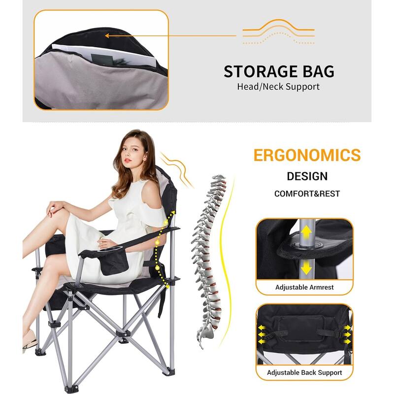 Heated Camping Chair, Folding Chair Camping Heated Chair, Adjustable Chair Back, Cooler Bag, Cup Holder and Zippered Holder