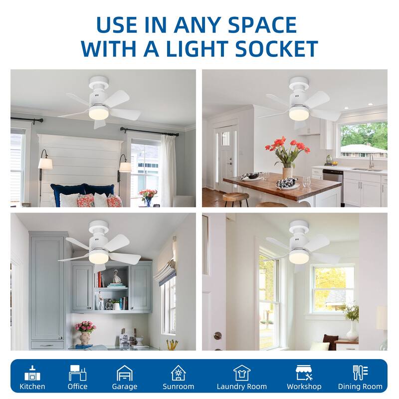17.7 in. Indoor White Ceiling Fan with Remote, LED Light, Socket - N/A