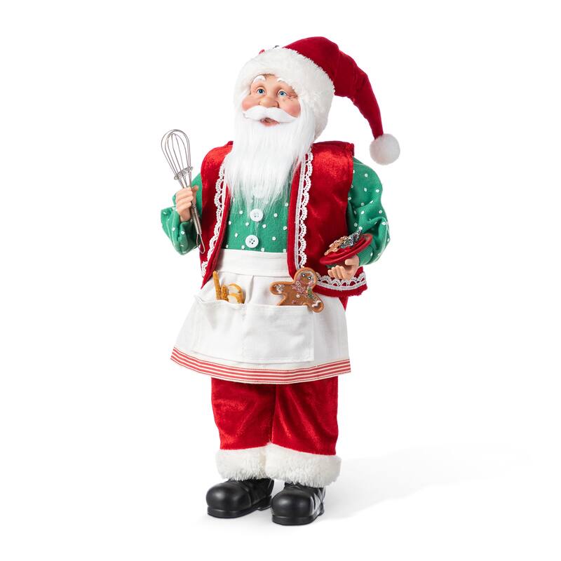 Glitzhome 18"H Faux Fur Christmas Santa Figurines with Porcelain Face