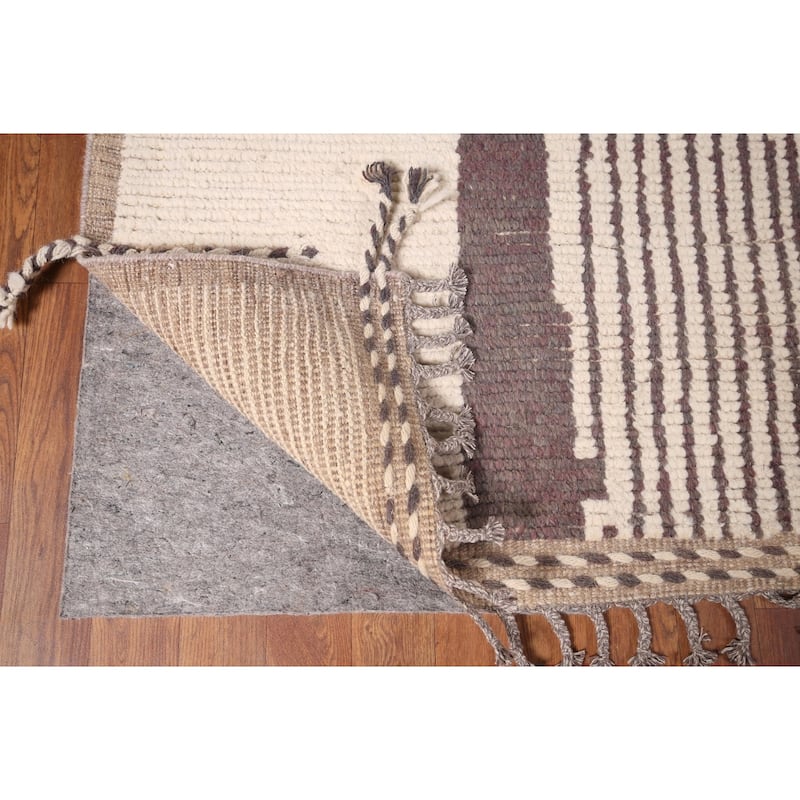 Striped Moroccan Area Rug Hand-Knotted Wool Carpet - 6'9"x 10'2"