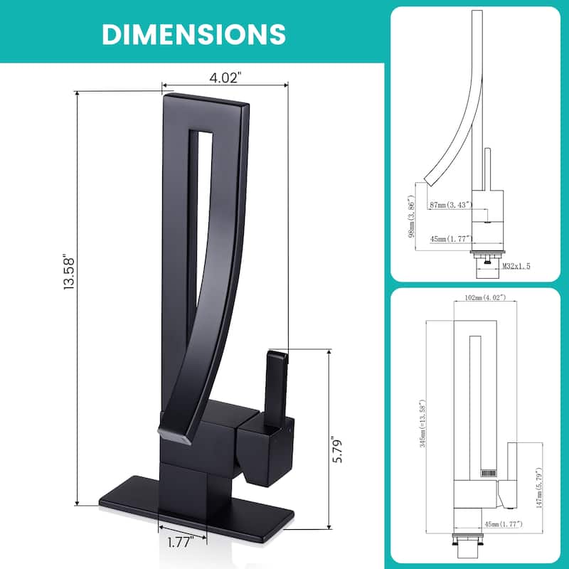 13.58"H Solid Brass Creative Design Bathroom Vessel Sink Faucet with Waterfall Spout