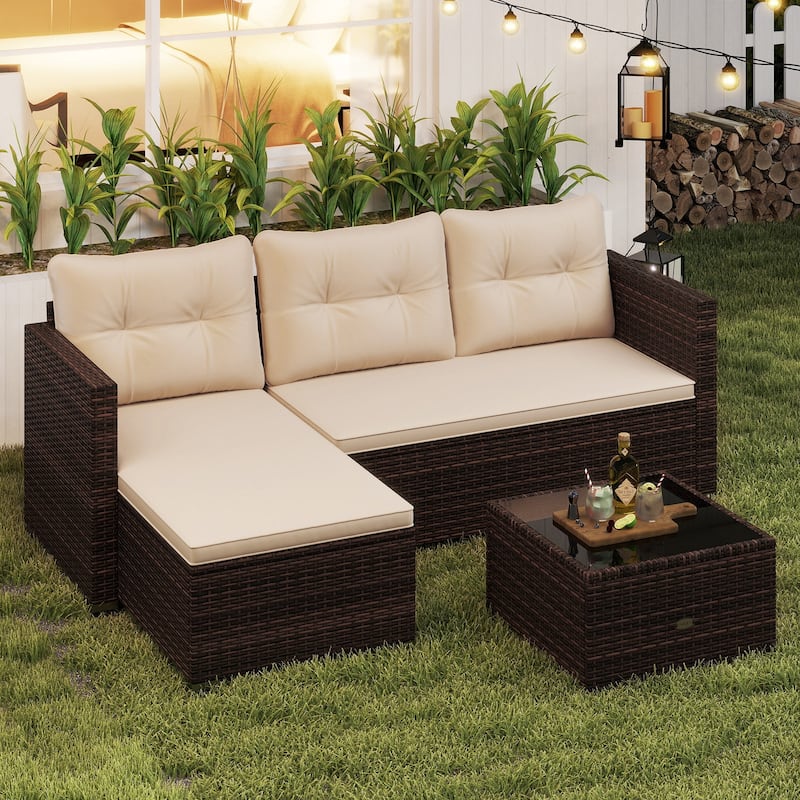 Gymax 4 Seats Outdoor Patio Furniture Set L-Shaped Couch Set for Yard
