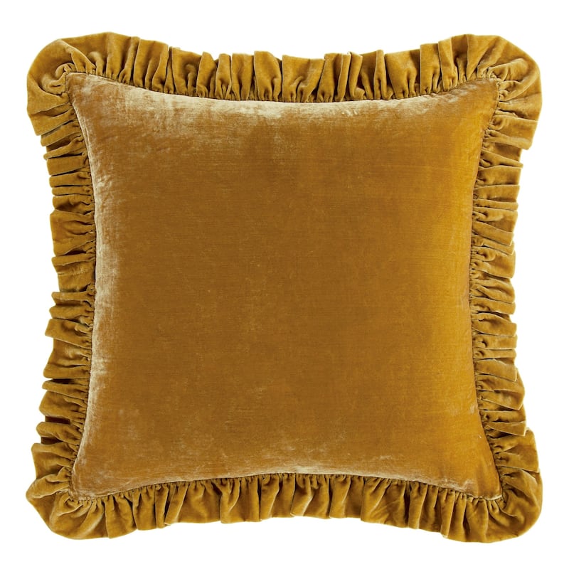 HiEnd Accents Stella Faux Silk Velvet Romantic Western Ruffled Euro Sham, 27"x27" - Saffron