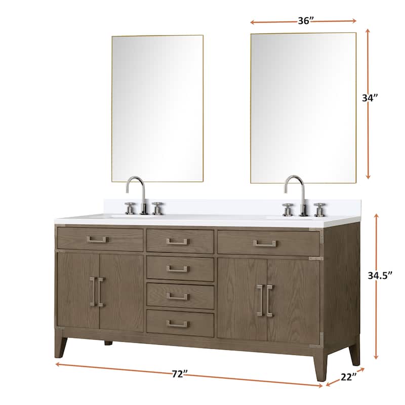Laurel 60 in W x 22 in D Black Oak Double Bath Vanity, Cultured Marble Top, and 28 in Mirrors