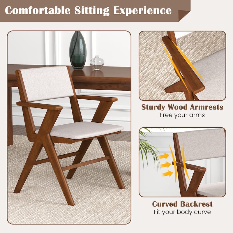 Gymax Wooden Dining Chair Set of 4 w/ Rubber Wood Frame Padded Seat &