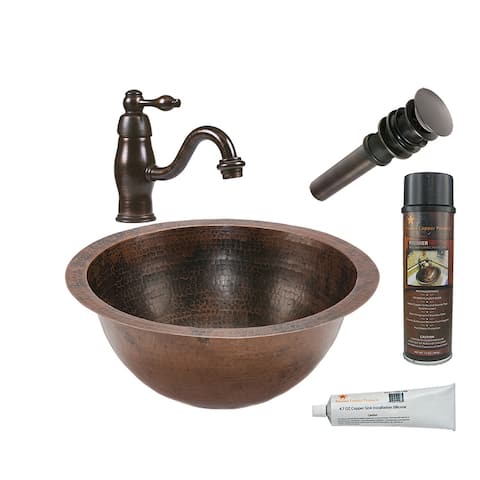 Premier Copper Products Bathroom Sink, Single Handle Faucet and Accessories Package