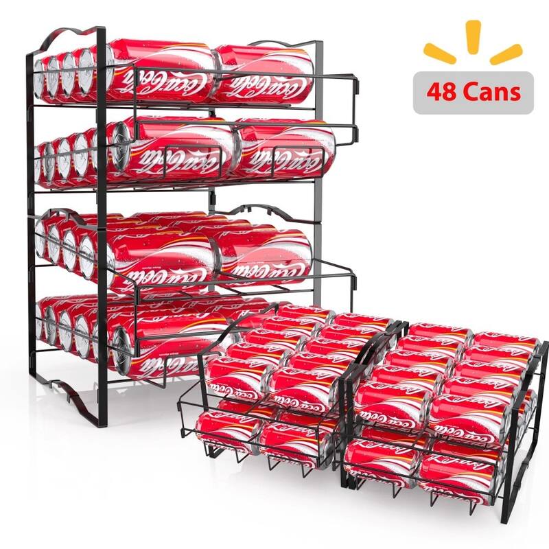 4-Tier Stackable Can Organizer, Holds 48 Cans, Fridge Rack, 2-Pack