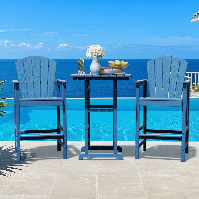 3-Piece HDPE Outdoor Patio Bar Table and Chiar Set, 2 Bar Stools & A Bar Table