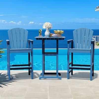 3-Piece HDPE Outdoor Patio Bar Table and Chiar Set, 2 Bar Stools & A Bar Table