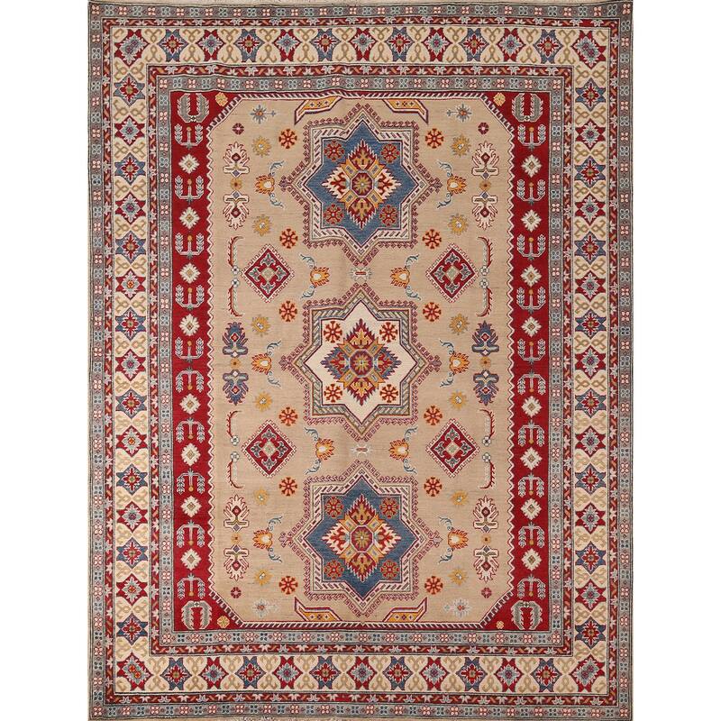 Hand Knotted Oriental 100% Wool Carpet Traditional Geometric Peach Kazak Area Rug - 10' 1'' X 8' 5''