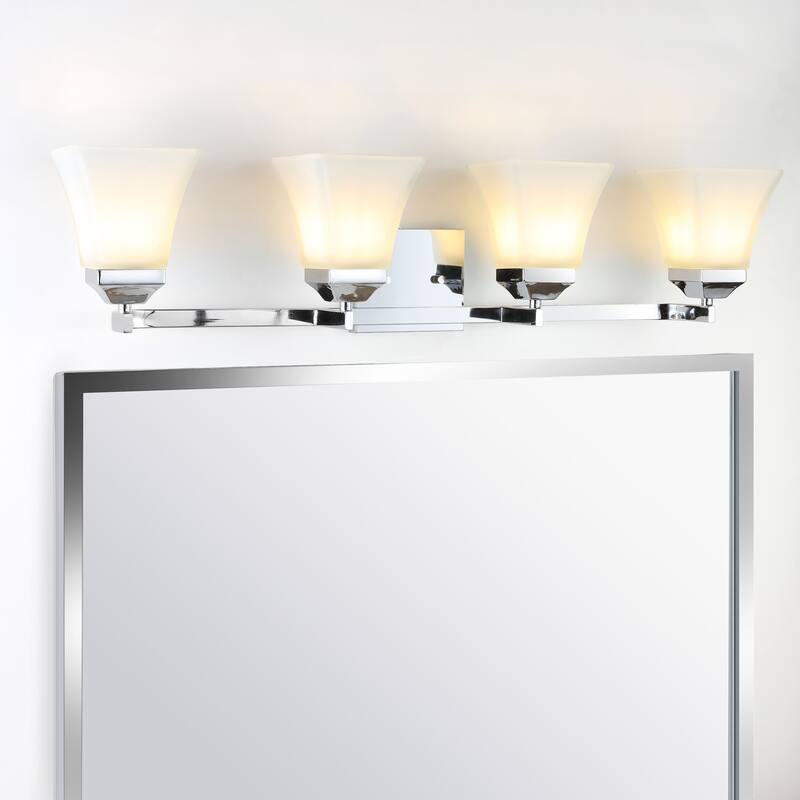 Staunton Iron/Glass Modern Cottage LED Vanity Light, Oil Rubbed Bronze by JONATHAN Y - 4 Light - Chrome