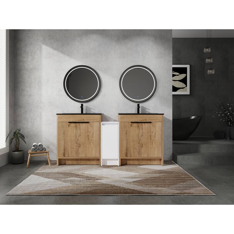 72" Freestanding Bathroom Vanity Set with Adjustable Storage Cabinets, Black Ceramic Sink