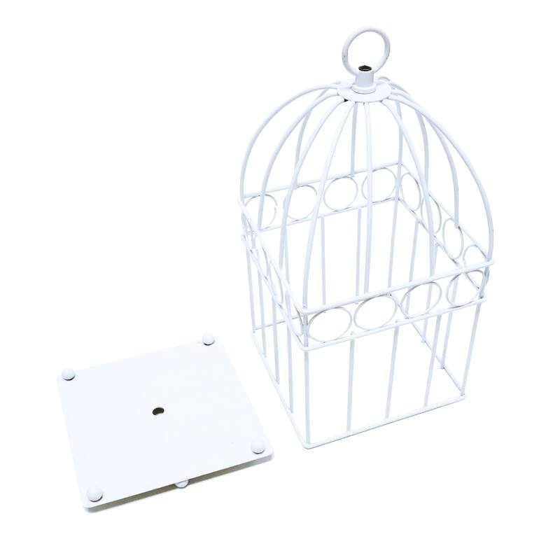 White Metal Bird Cage Decor Centerpiece Accent Piece Tabletop, 13in - 13" H x 6.25" W x 6.25" DP
