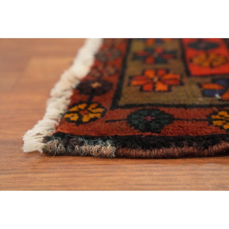 Hand Knotted Oriental 100% Wool Carpet Traditional Geometric Navy Blue & Blues Ardebil Runner Rug - 9' 6'' X 3' 5''