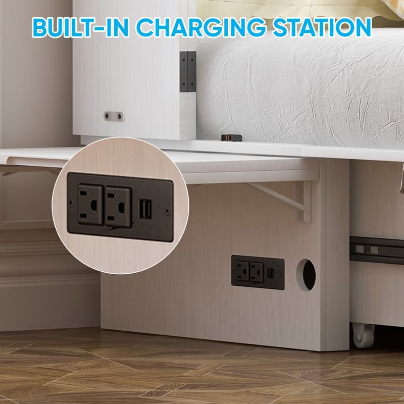 Mixoy Modern Queen Murphy Bed Chest with Mattress and USB ports