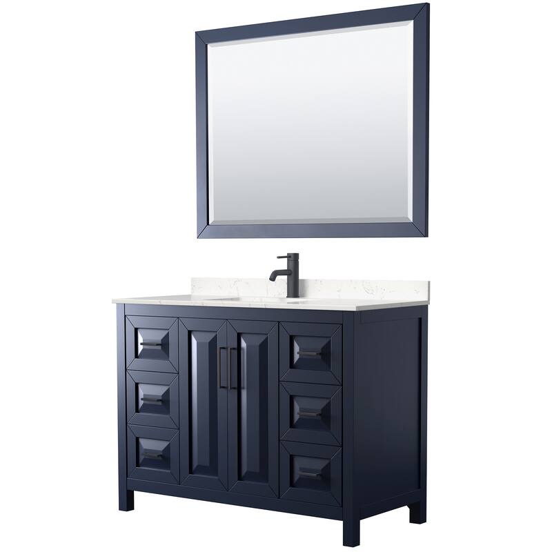 Wyndham Collection Daria 48" Free Standing Single Basin Vanity Set - Dark Blue / Carrara Cultured Marble Top / Matte