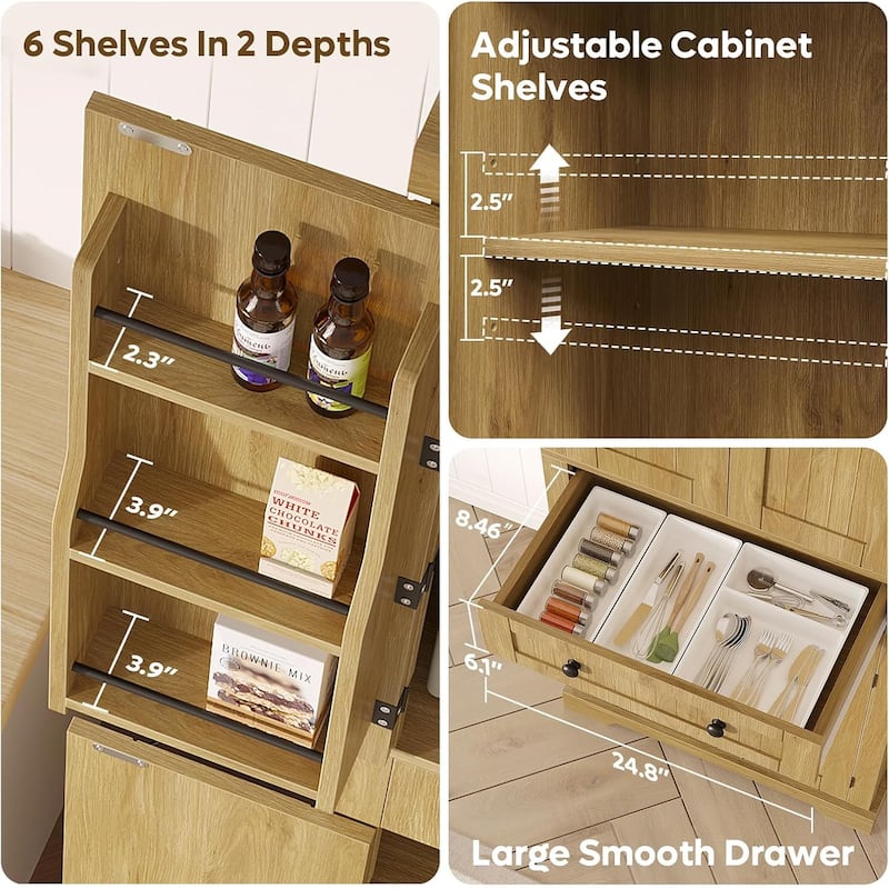 72" Tall Kitchen Pantry Cabinet with Adjustable Shelves, Door Shelves and Drawer,White Large Storage Cabinet with Sensor Light