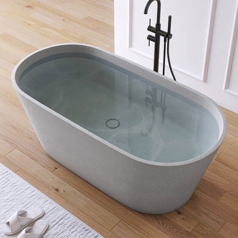 MEDUNJESS 59'' Terrazzo Freestanding Bathtub Stone Resin Soaking Tub