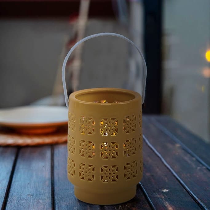 6.25In Led Pieced Star Ceramic Lantern