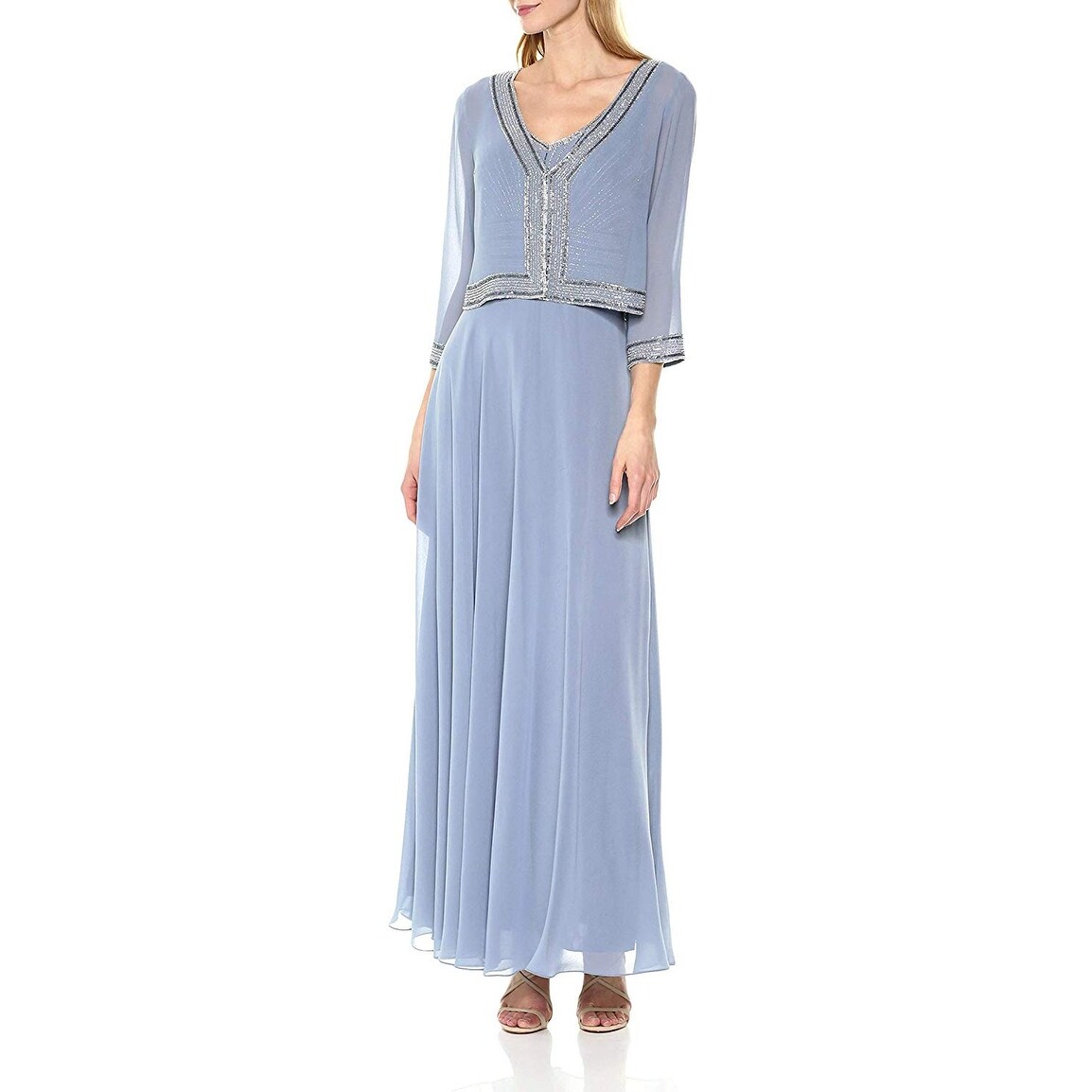 Shop J Kara Women S Jacket Dress With Beaded Trim Dusty Blue
