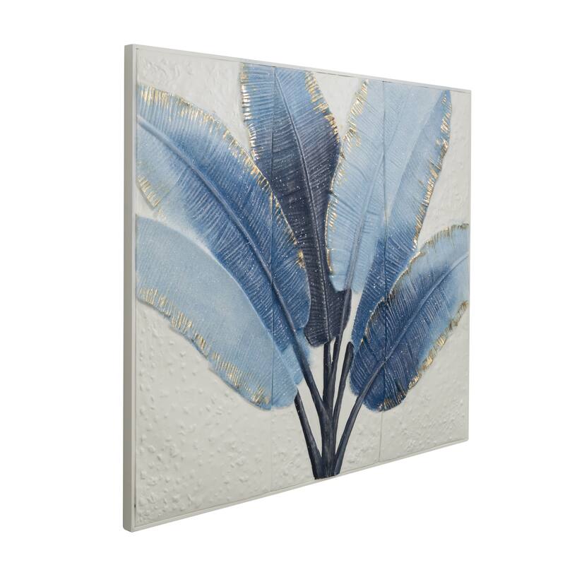 Blue Metal Leaf Palm Tree Home Wall Decor with Gold Foil Accents and White Speckled Details